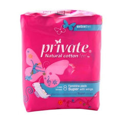 Private Extra Thin Super Pads With Wings 8Per Pack