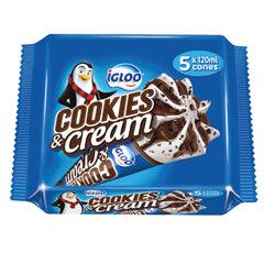 IGLOO COOKIES & CREAM ICE CREAM CONES 5X120ML