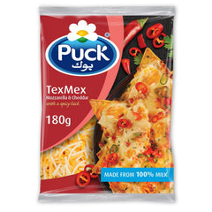 Puck Shredded TexMex Mozzarella & Cheddar Slightly Spicy, 180g