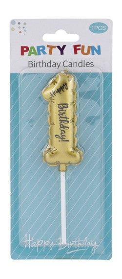 Party Fun Gold Happy Birthday Candle No.1