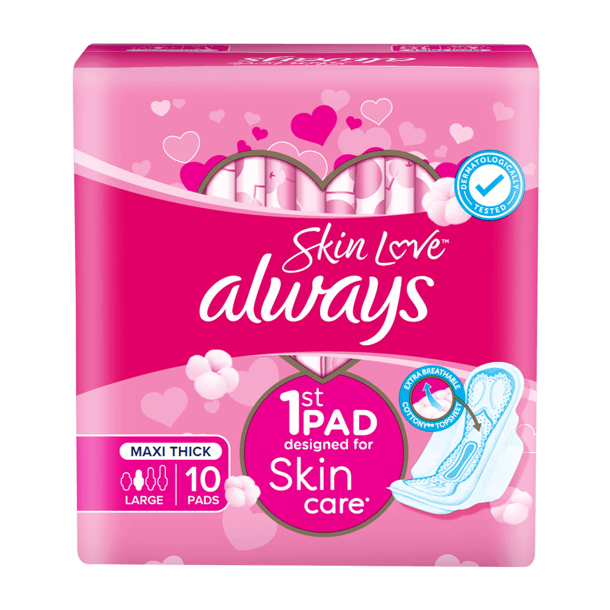 Always Skin Love Large Maxi Thick Pads 10 Per Pack