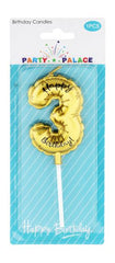 Party Fun Gold Happy Birthday Candle No.3