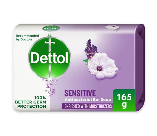 Dettol Sensitive Antibacterial Soap Bar Lavender & White Musk Scent 165GM