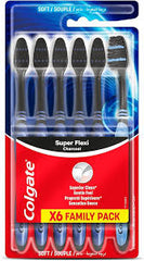 Colgate Super Flexi Assorted Soft Toothbrushes With Charcoal 6Per Pack
