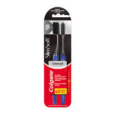 Colgate Purple & Turquoise Slim Soft Charcoal Toothbrushes 2Per Pack