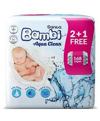 Sanita Bambi Aqua Clean Baby Wipes (2+1 Free) 168 Wipes