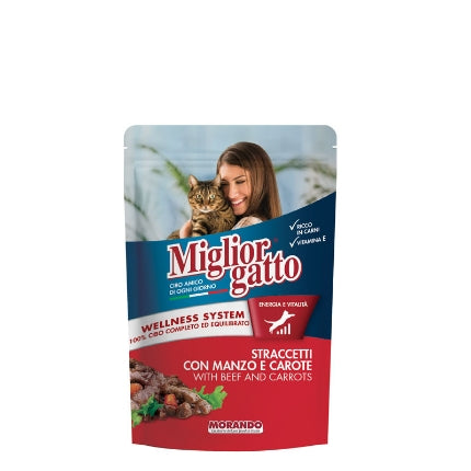 Miglior Gatto Wet Cat Food Strips With Beef & Carrots 100gm
