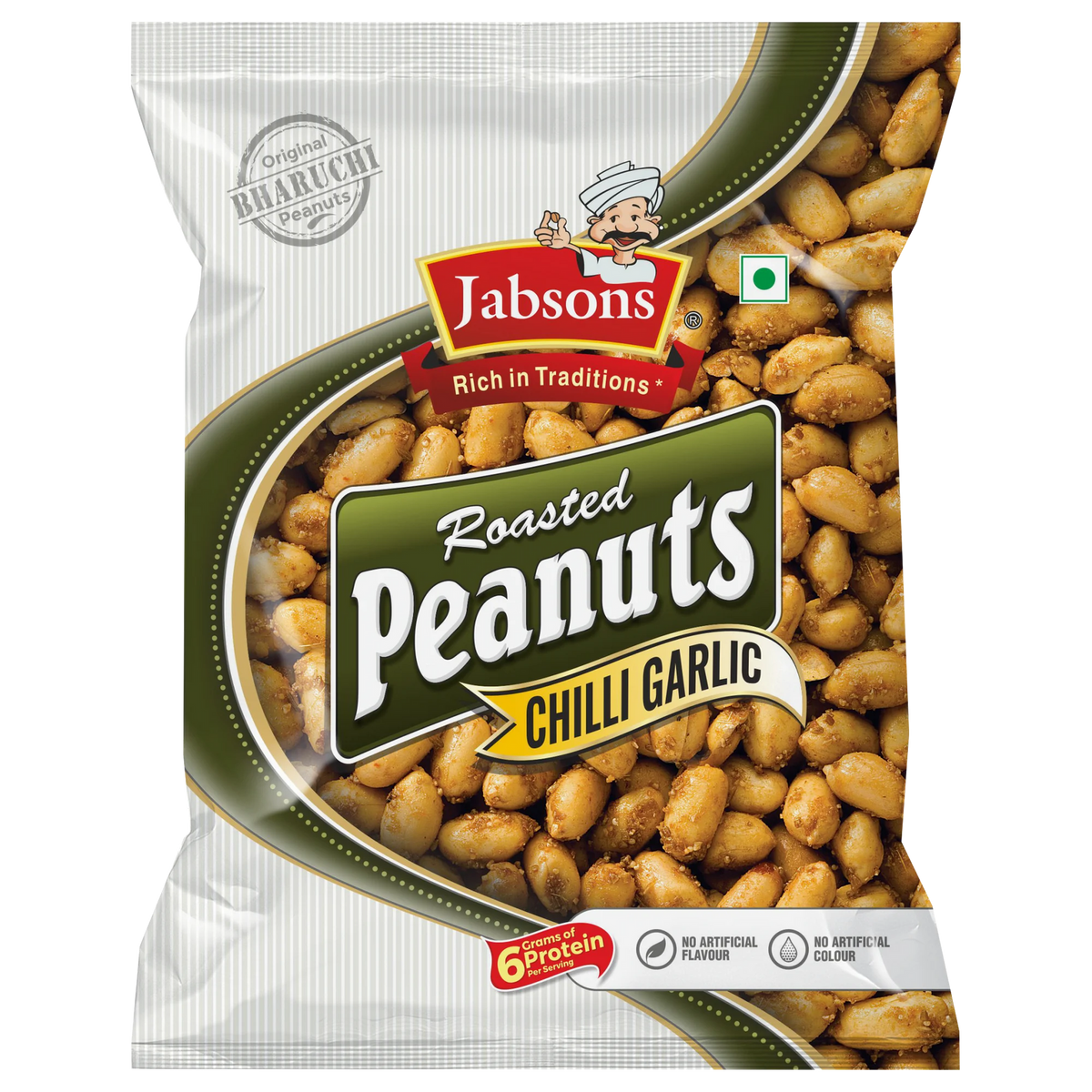 Jabsons Roasted Peanuts Chili Garlic Flavor - Vegetarian, Artificial Colors Free, Artificial Flavors Free