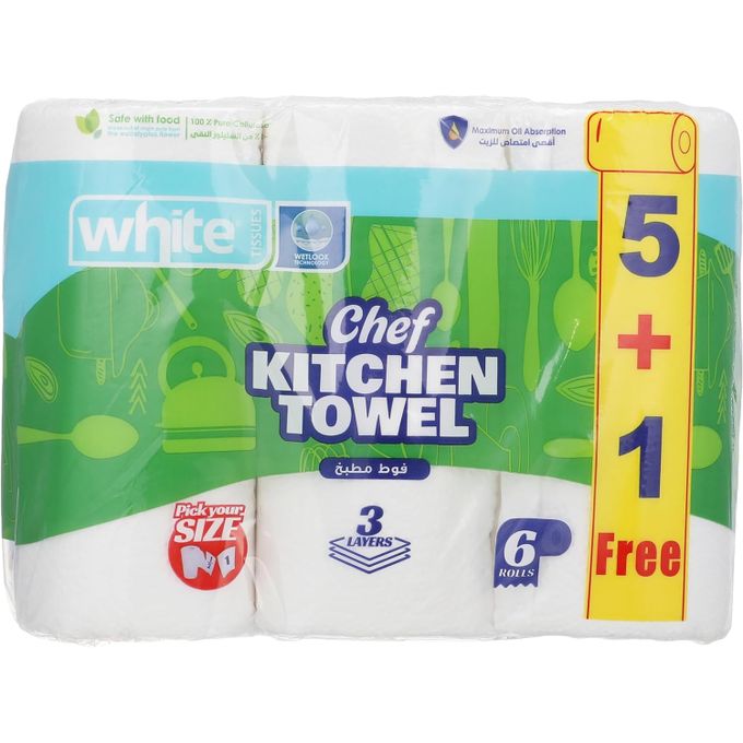 White Tissues Chef Pro Kitchen Towe 6 Rolls