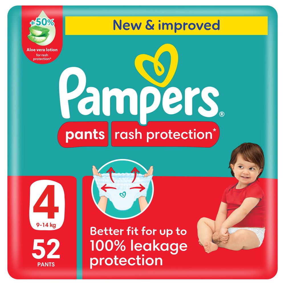 PAMPERS PANTS RASH PROTECTION NO4 9-14 KG 52 PANTS