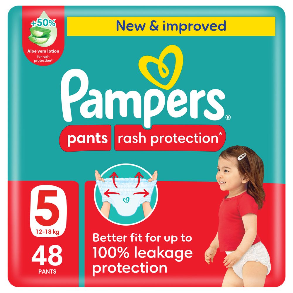 Pampers Rash Protection Diaper Pants with Aloe Vera Lotion Size 5 (12-18kg), 48