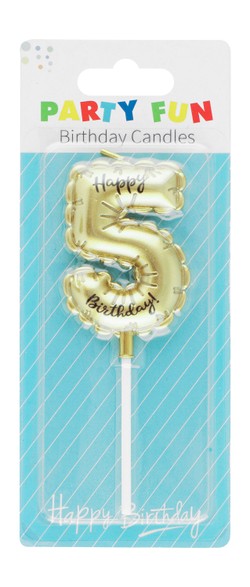 Party Fun Gold Happy Birthday Candle No.5