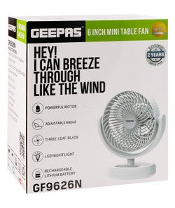 Geepas 6 Inch Mini Table Fan With LED Light - Gf9626N