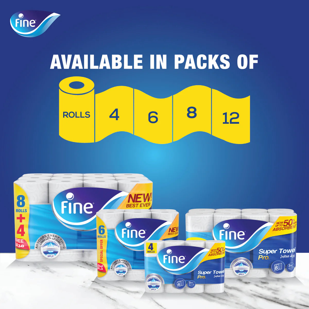 Fine Super Towel Pro Kitchen Rolls 3ply 8x60tissues