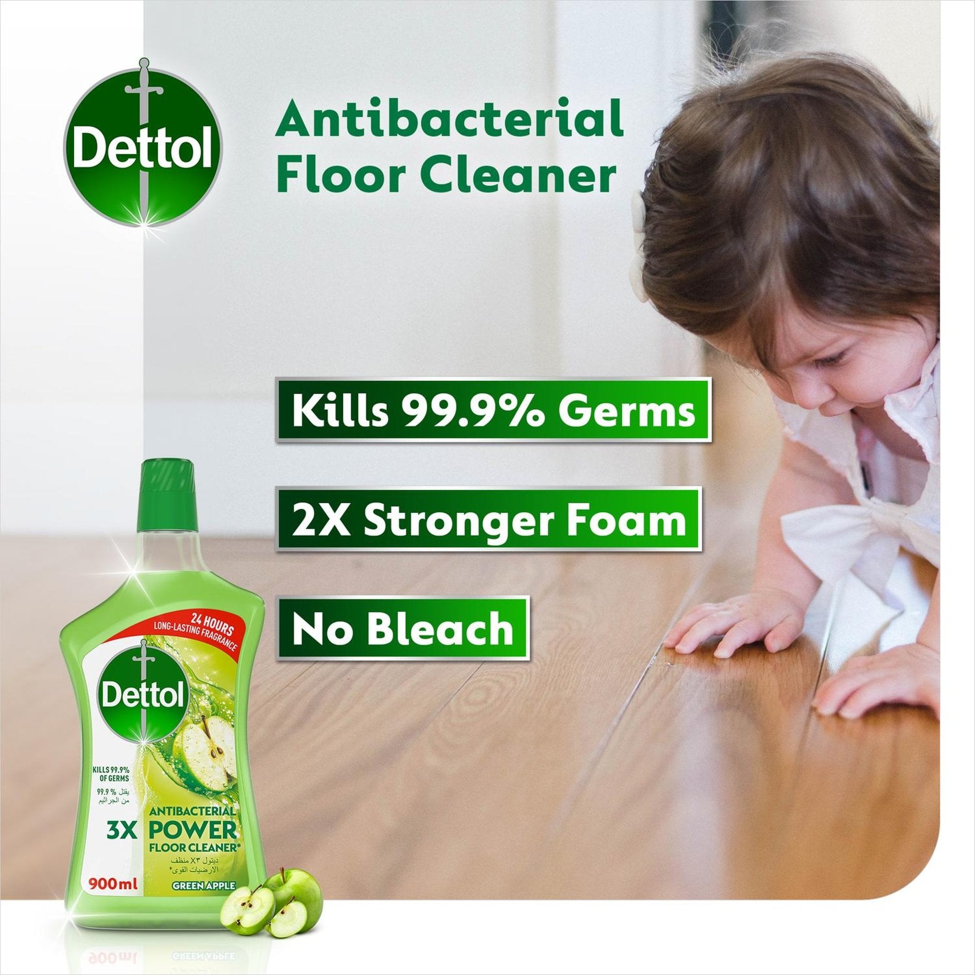 Dettol Power Floor Cleaner Green Apple Scent 900 ml
