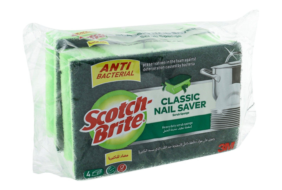 Scotch-Brite Antibacterial Green Heavy Duty Sponge Scourers 4Per Pack
