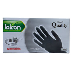 Falcon Hypoallergenic Black Large Vinyl Gloves 100Per Pack