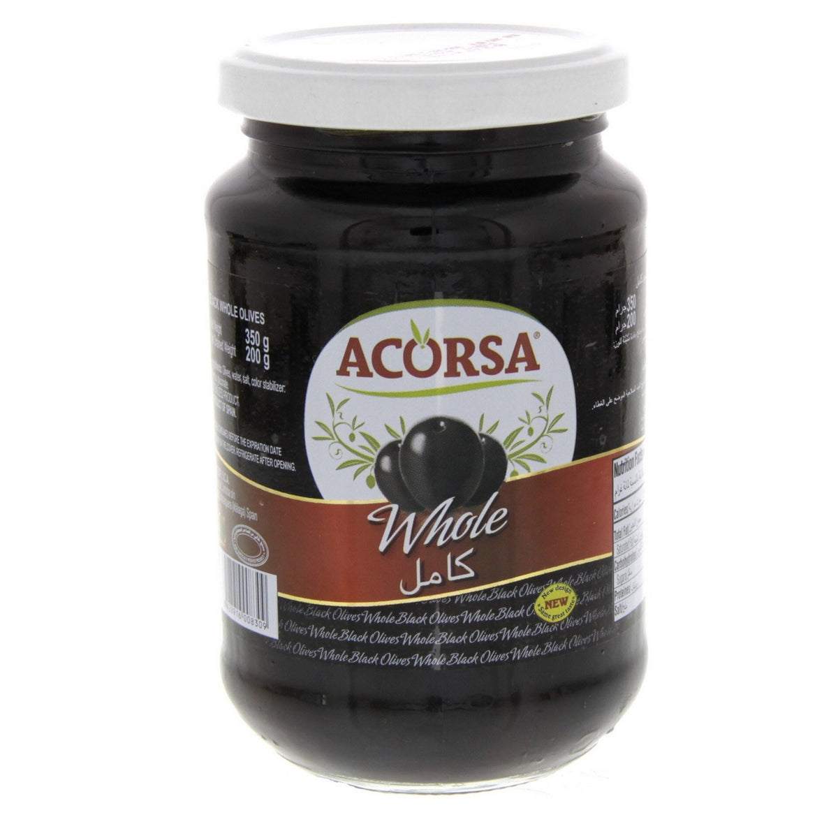 Acorsa whole black olives jar