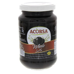 Acorsa whole black olives jar