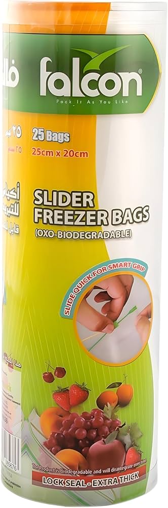 Falcon Oxo-Biodegradable Clear Resealable Slider Freezer Bags (25x20cm)