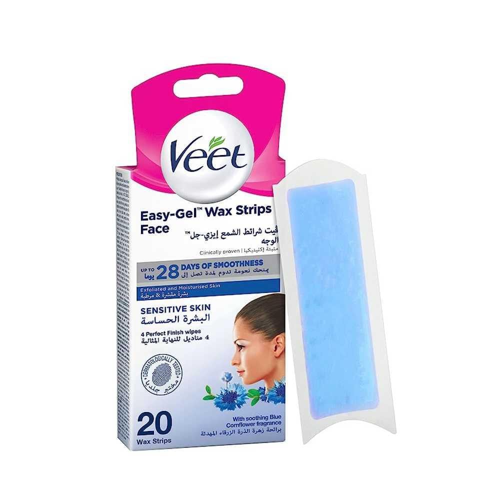 Veet Easy Gel Facial Wax Strips Blue Cornflower Scent 20 Per Pack