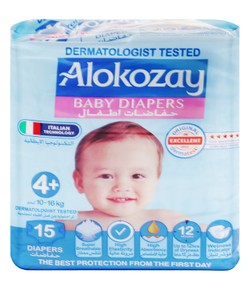 Alokozay Baby Diapers Size 4+ (10-16kg) 15'S
