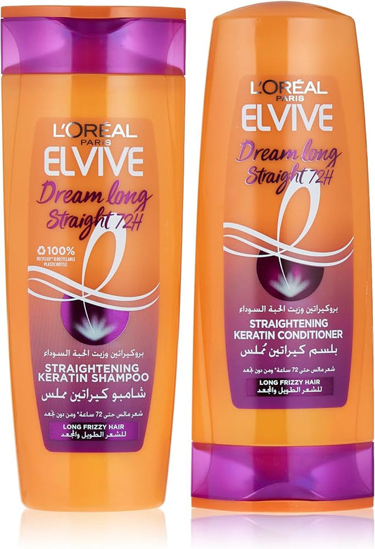 L'oreal Elvive Dream Long Shampoo (400ml) & Conditioner (360ml) With Keratin For Frizzy Hair (Special Offer)
