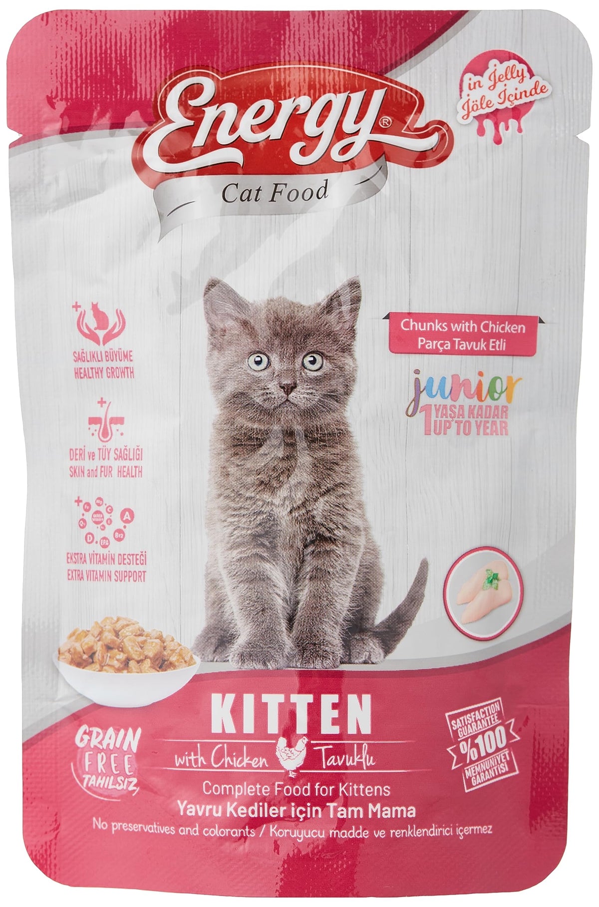 Energy Wet Food with Chicken Chunks in Jelly for Kittens & Junior Cats 85gm