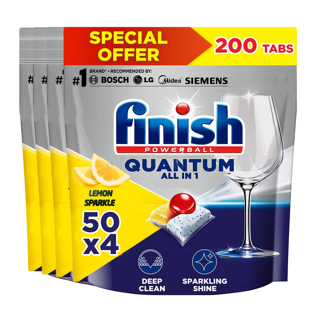 Finish Powerball Quantum All In One Dishwasher Tablets Lemon Sparkle Scent 50S