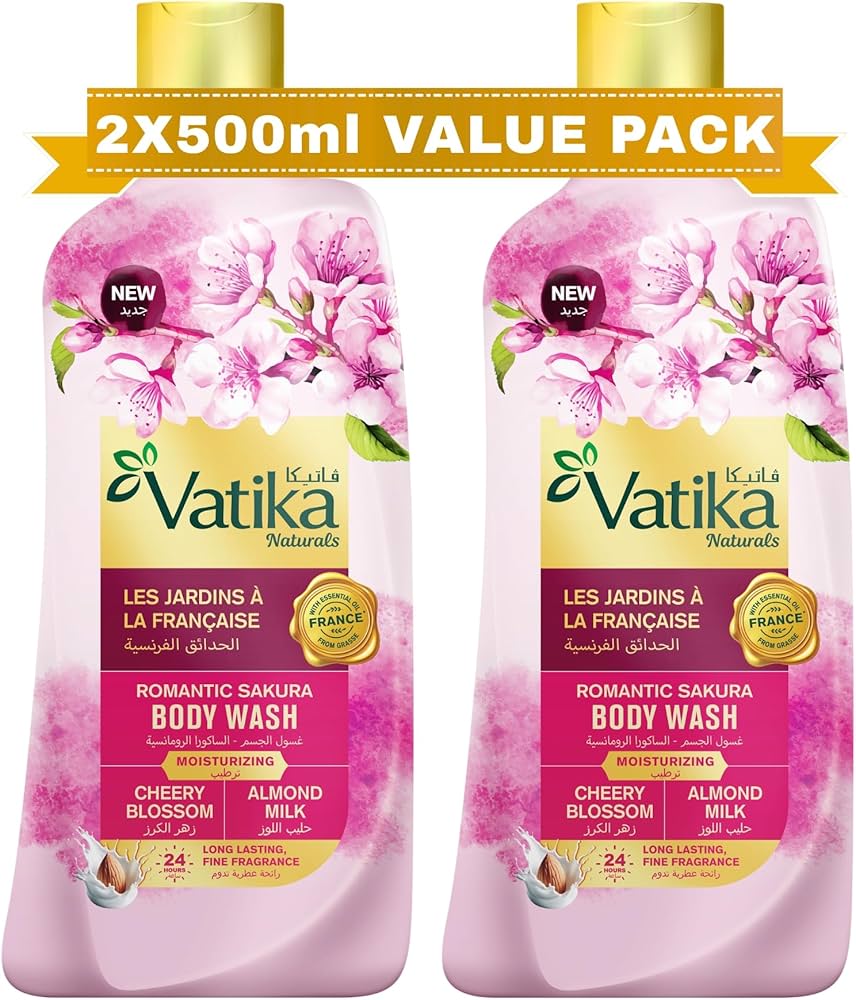 Vatika Naturals 24H Moisturizing Body Washes Cherry Blossom Scent With Almond Milk (Super Value Pack)
