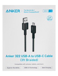 Anker Series 3 0.9M USB-C To USB Braided Cable - Black