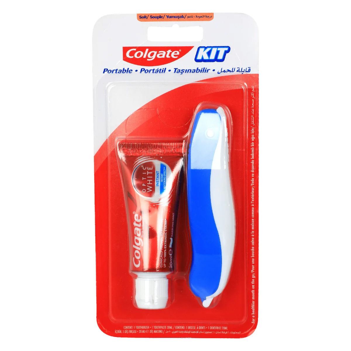 Colgate Kit Portable Optic White Toothpaste (20ml) & Blue Soft Toothbrush
