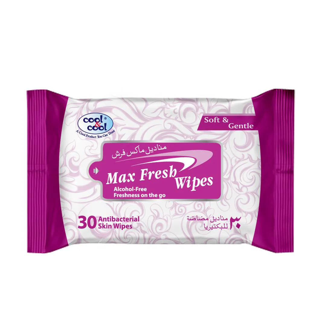 Cool & Cool Max Fresh Antibacterial Skin Wipes - Alcohol Free 30Tissue