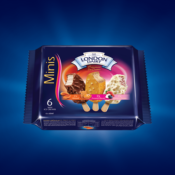 LONDON DAIRY MINIS ALMOND,CARAMEL,BISCUT CREAM 60ML