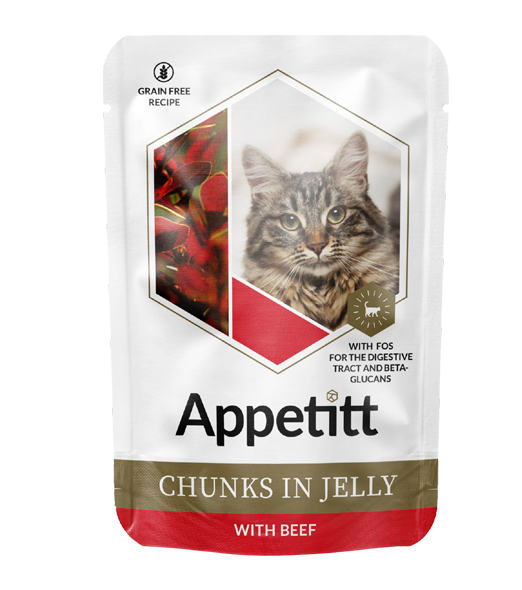 Energy Wet Food with Beef Chunks in Jelly for Adult Cats 85gm