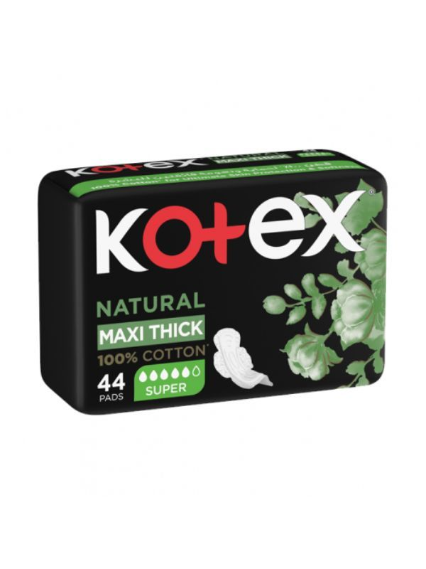 Kotex Hypoallergenic Super Maxi Thick Pads with Wings 44 per pack