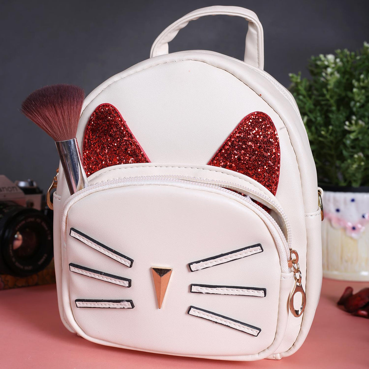 CUTE CAT WHITE BACKPACK