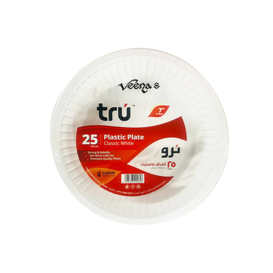 Tru 7 Inch Classic White Disposable Plastic Plates 25 PER PACK