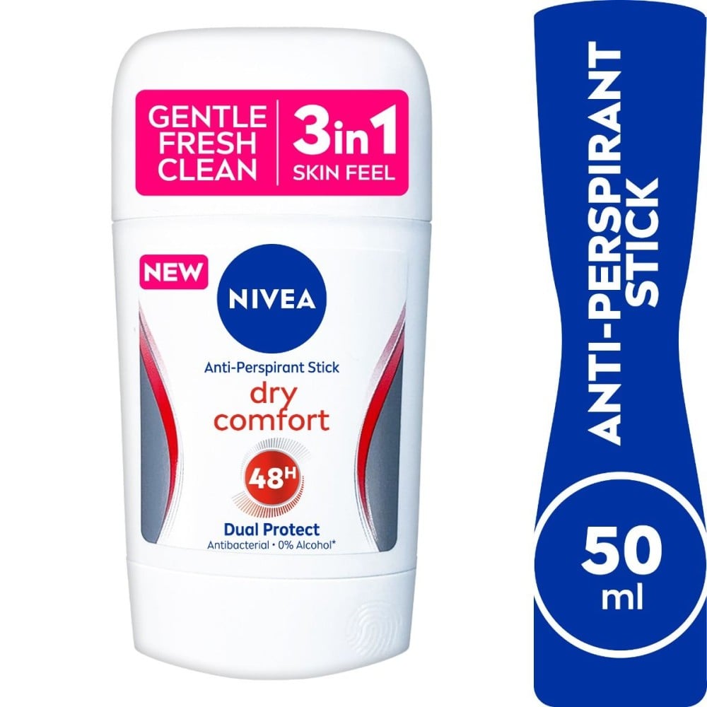 Nivea Dry Comfort 3in1 Antiperspirant & Antibacterial 48H Deodorant Stick for Women 50ml