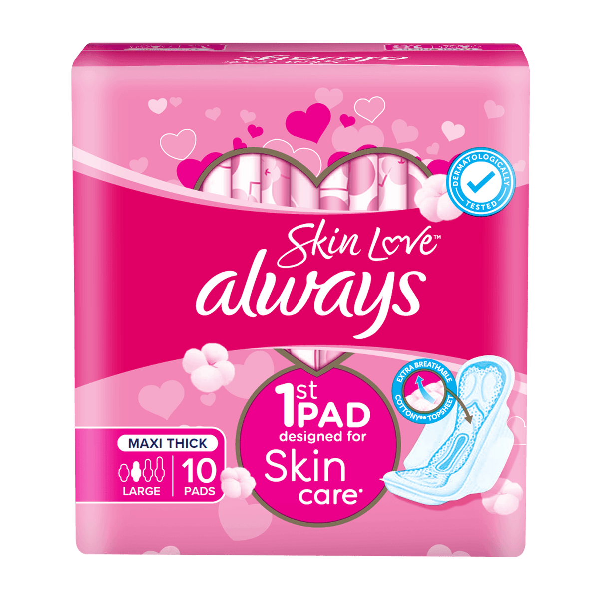 Always Skin Love Large Maxi Thick Pads 10 Per Pack 