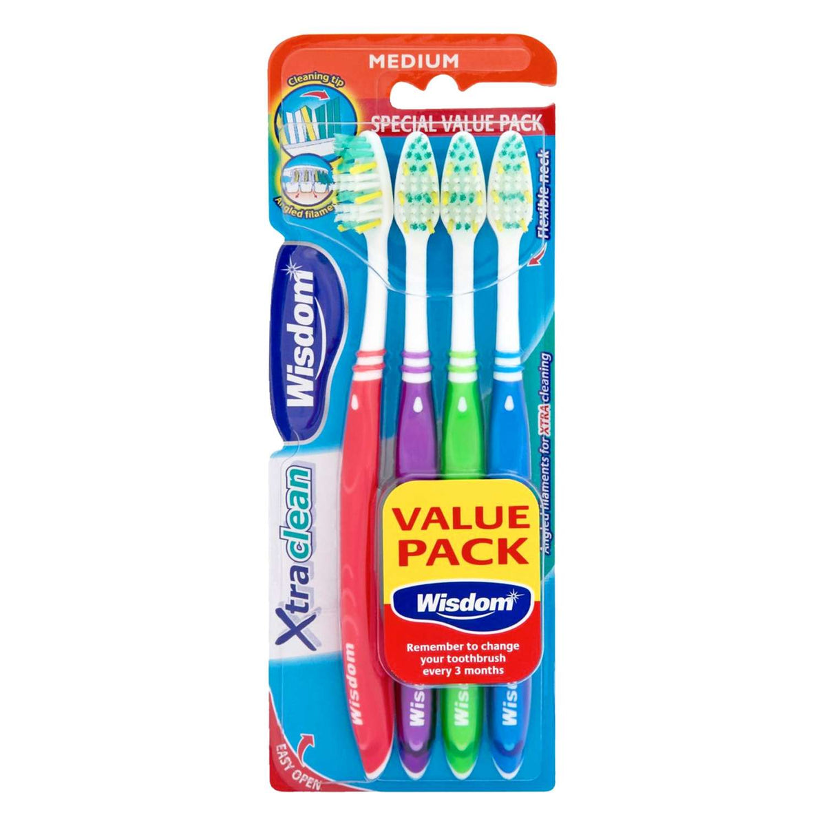 Wisdom xtra Clean Assorted Medium Toothbrushes 4pcs