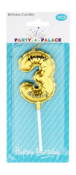 Party Fun Gold Happy Birthday Candle No.3