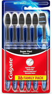 Colgate Super Flexi Assorted Soft Toothbrushes With Charcoal 6Per Pack