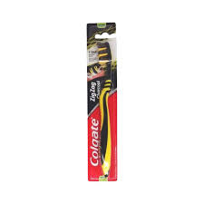 COLGATE ZIG ZAG V SHAPE YELLOW&BLACK MEDIUM TOOTHBRUSH WITH CHARCOAL