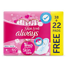 Always Skin Love Soft Large Maxi Thick Pads With Wings 60Per Pack