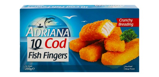 Adriana Frozen Breaded Cod Fish Fingers (10 Pieces) 250gm