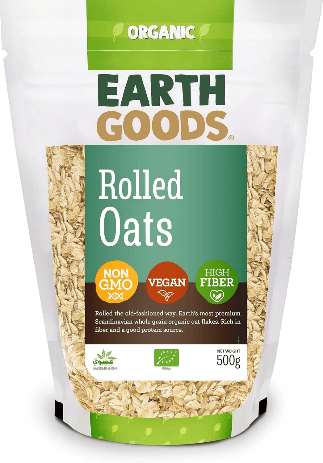 Earth Goods Organic Rolled Oats - vegan, GMO free, high fiber 500 GM
