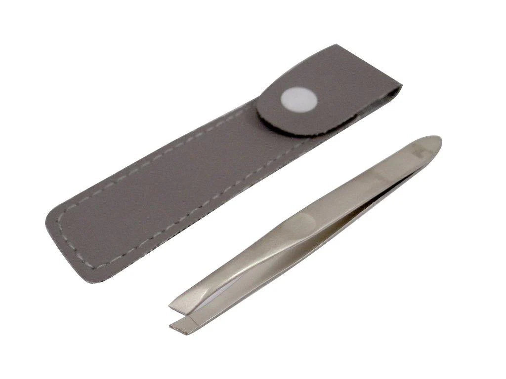 Or Bleu Non-Slip Grip Slant Tip Tweezers with Pouch