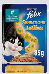 Purina Felix Sensation Jellies Wet Cat Food Tuna & Spinach Flavor 85g