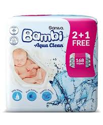 Sanita Bambi Aqua Clean Baby Wipes (2+1 Free) 168 Wipes
